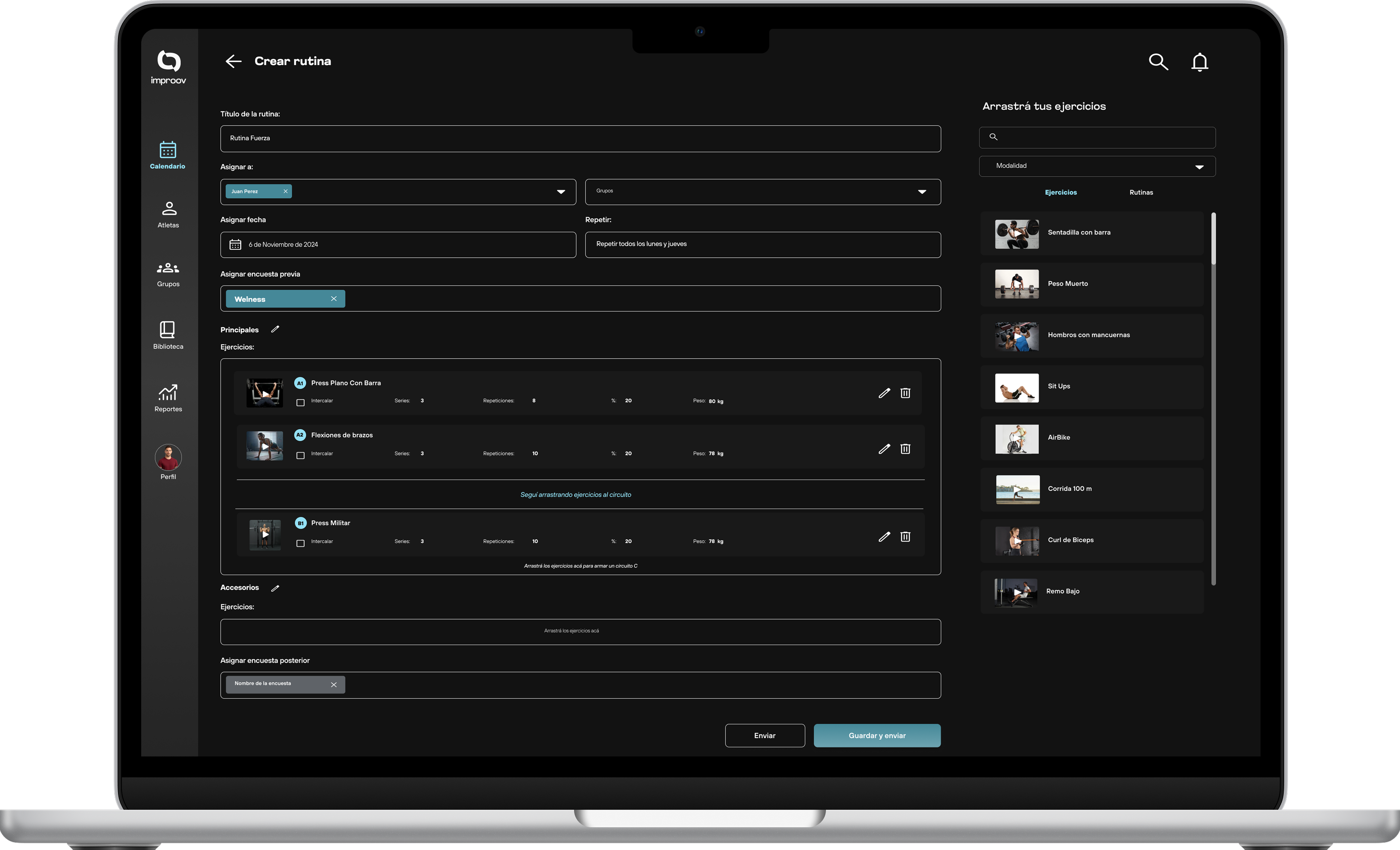 Improov web app — crear rutina