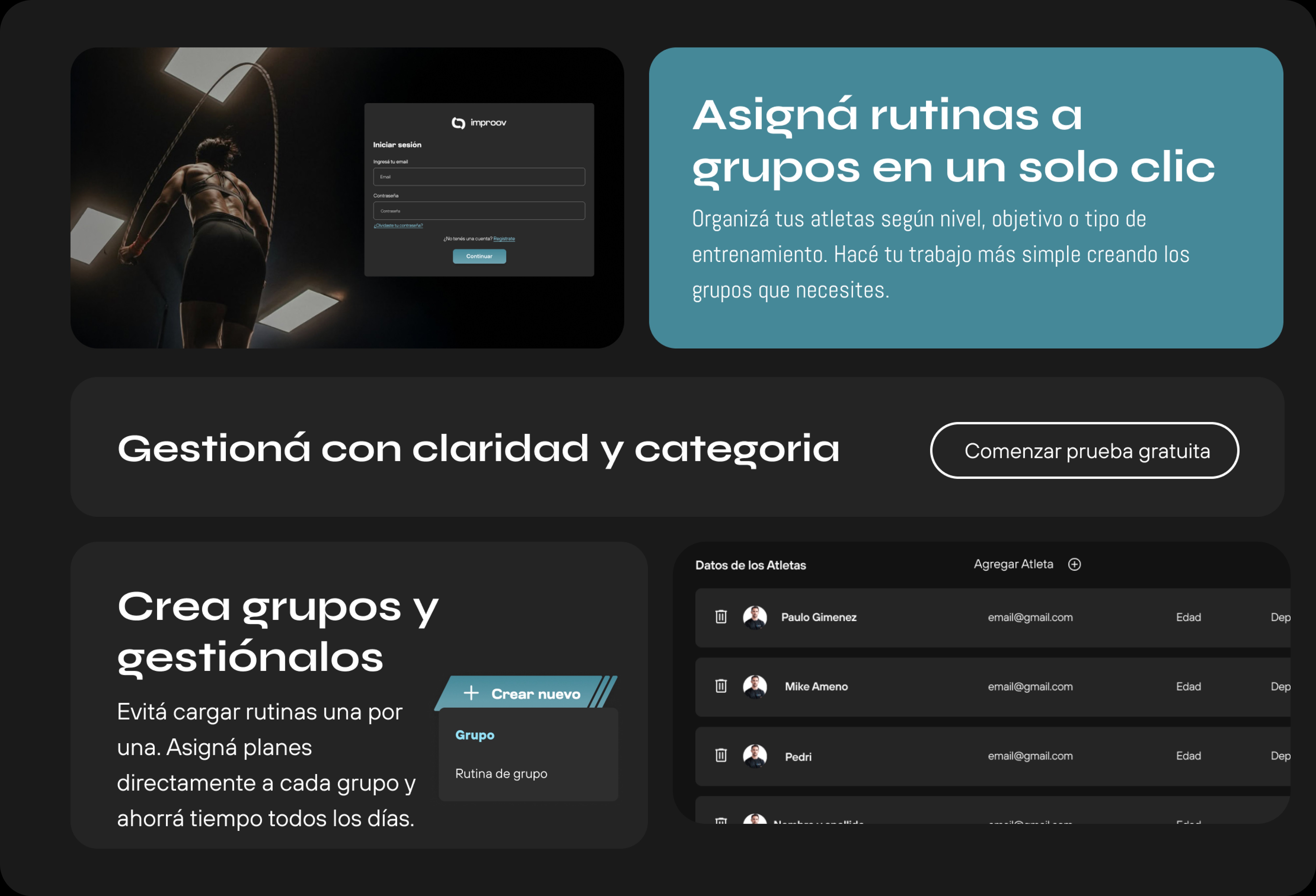 Asignar rutinas a grupos y gestionar atletas